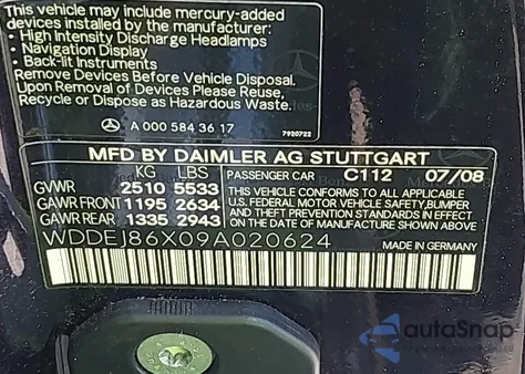 2009 Mercedes-Benz Cl 550 4Matic from USA, damaged, VIN WDDEJ86X09A020624